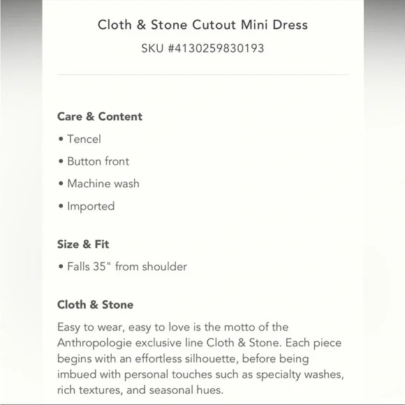 Anthropologie NWT Cloth & Stone Cutout Mini
Dress Size L. - Picture 7 of 10